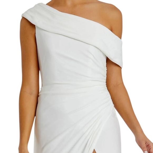 Mac Duggal White Foldover Off-the-Shoulder Slit Gown Style 26517 Size 8 NWT - Picture 4 of 9